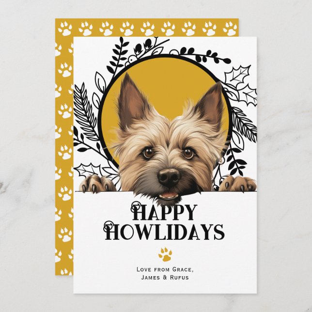 Happy Howlidays Cairn Terrier Dog Christmas Holiday Card (Front/Back)