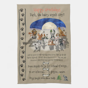 Happy Howlidays Cartoon Dogs Holiday Quotes Tea Towel