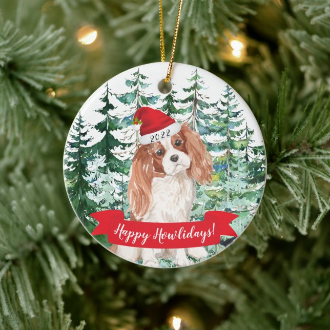Happy Howlidays Cavalier King Charle Dog Christmas Ceramic Ornament (Tree)