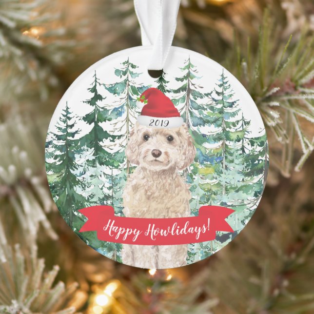 Happy Howlidays champagne Cockapoo Dog Christmas Ornament (Tree)