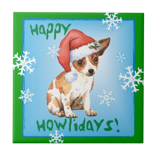 Happy Howlidays Chihuahua Ceramic Tile (Front)