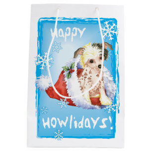 Happy Howlidays Chinese Crested Medium Gift Bag