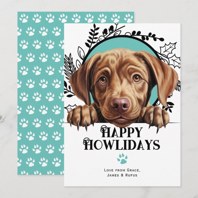 Happy Howlidays Chocolate Labrador Dog Christmas Holiday Card (Front/Back)
