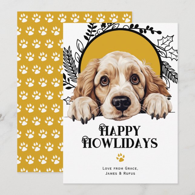 Happy Howlidays Clumber Spaniel Dog Christmas Holiday Card (Front/Back)