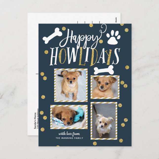 Happy Howlidays Collage | Christmas Photo Holiday Postcard (Front/Back)