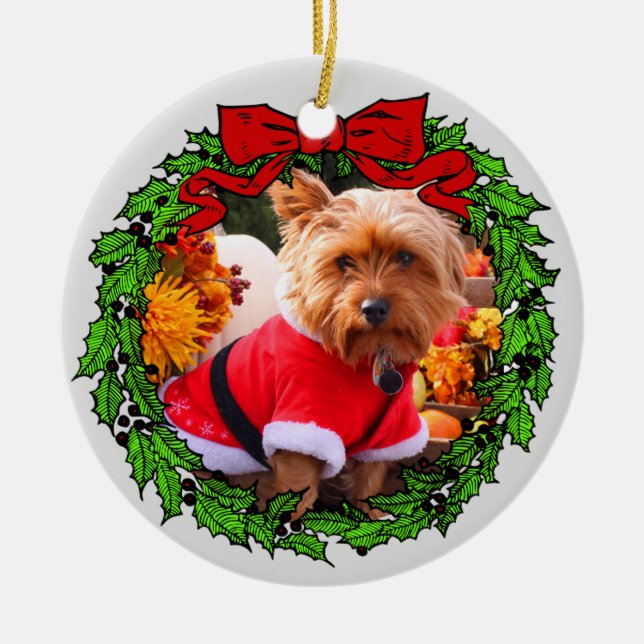 Happy Howlidays Custom Pet Photo Ceramic Ornament (Front)