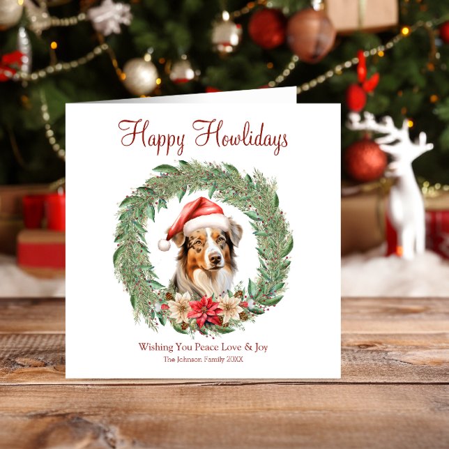 Happy Howlidays Cute Australian Shepherd Dog Holiday Card (Creator Uploaded)
