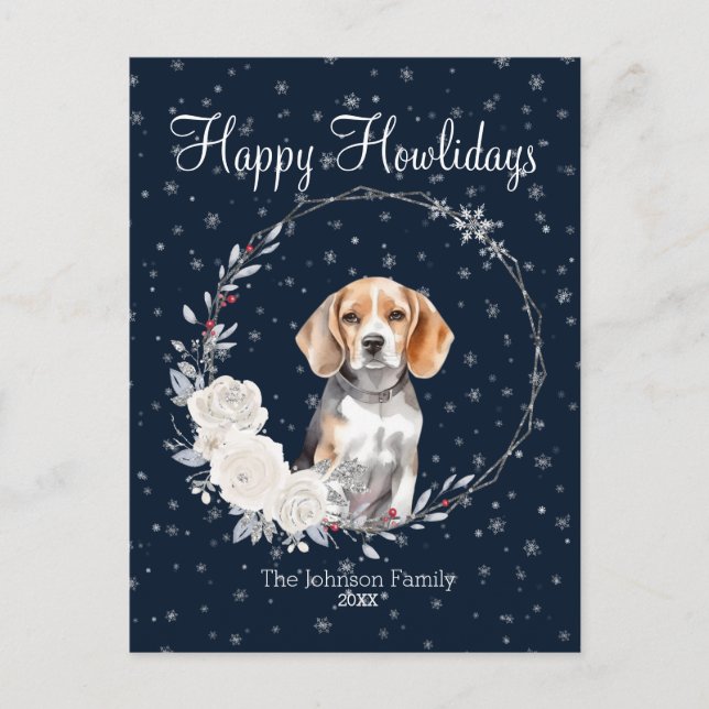 Happy Howlidays Cute Beagle Dog Holiday Postcard (Front)