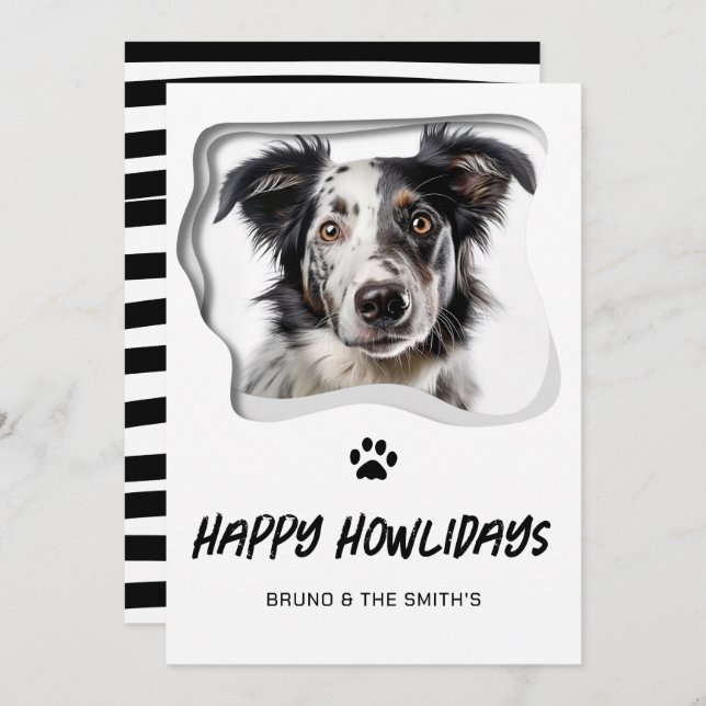 Happy Howlidays Cute Black White Dog Christmas Holiday Card (Front/Back)