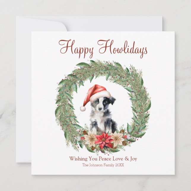 Happy Howlidays Cute Border Collie Dog Holiday Card (Front)