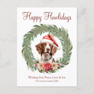 Happy Howlidays Cute Brittany Spaniel Dog Holiday Postcard