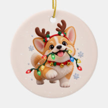 Happy Howlidays Cute Corgi Ceramic Ornament