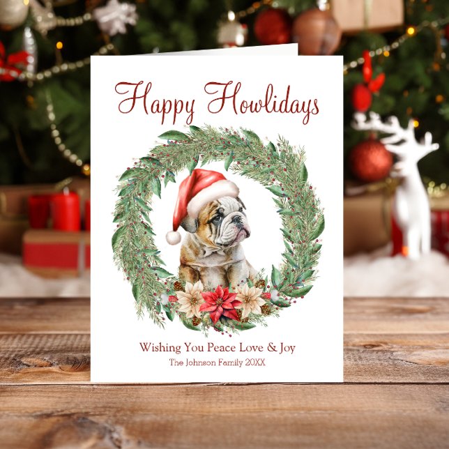 Happy Howlidays Cute English Bulldog Holiday Card (Creator Uploaded)