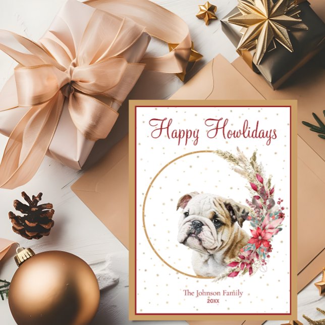 Happy Howlidays Cute English Bulldog Holiday Postcard (Creator Uploaded)