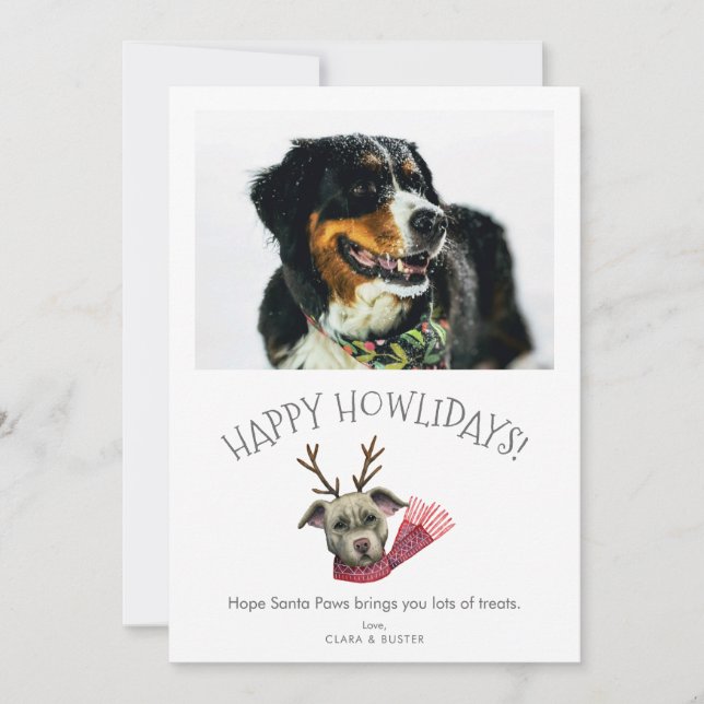 Happy Howlidays | Cute Puns Dog Pet Photo Holiday Card (Front)