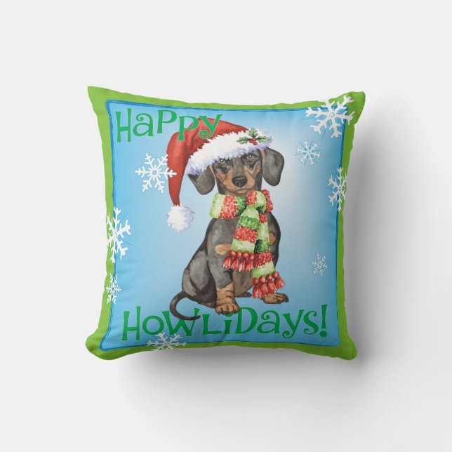 Happy Howlidays Dachshund Cushion (Front)
