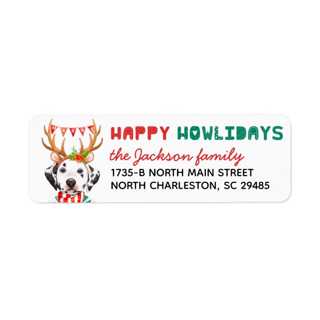 Happy Howlidays Dalmatian Dog Return Address Label (Front)