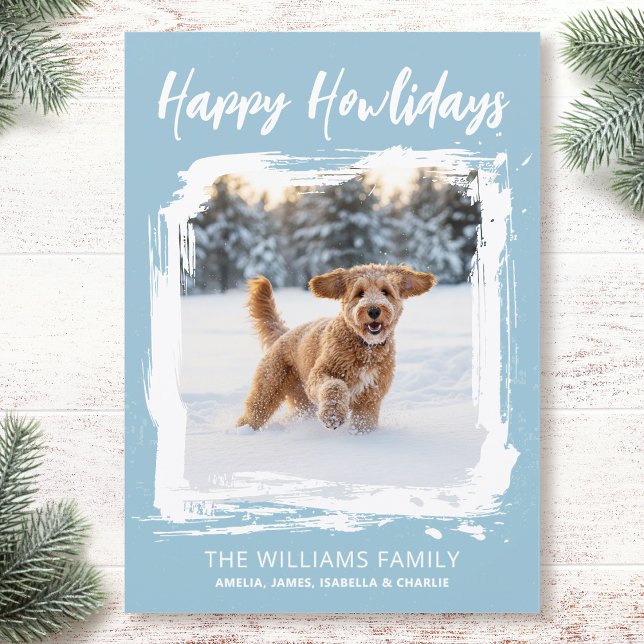 Happy Howlidays Dog Custom Photo Christmas Blue Holiday Card (Creator Uploaded)