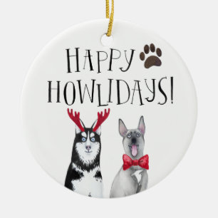 Happy Howlidays Dog   Cute Pet Holiday Ceramic Ornament