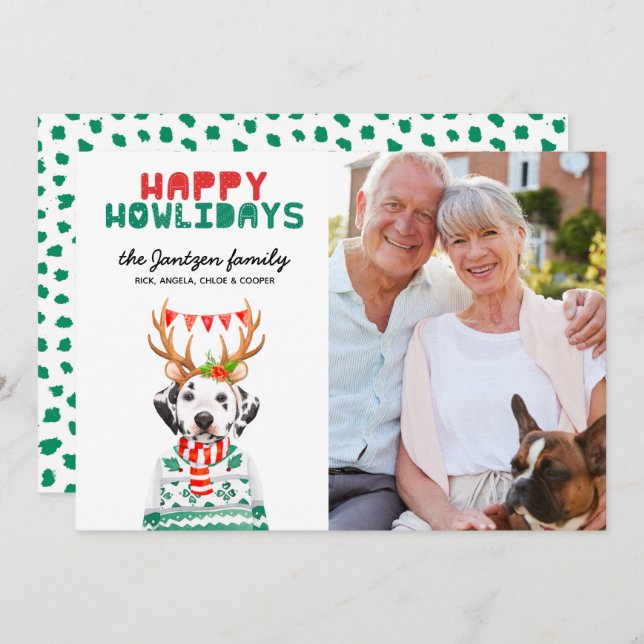 Happy Howlidays Dog Dalmatian Christmas Photo Card (Front/Back)