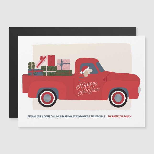 Happy Howlidays Dog in Truck Drawing Holiday Card (Front/Back)