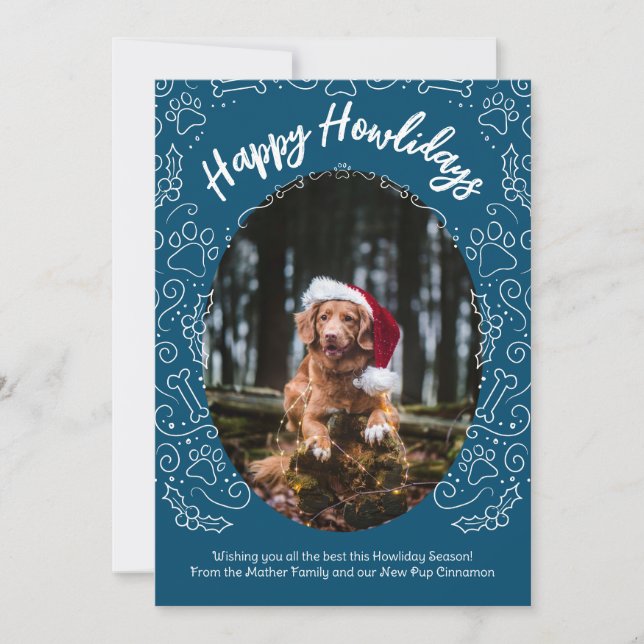 Happy Howlidays Dog Pet Christmas Card Dark Blue (Front)