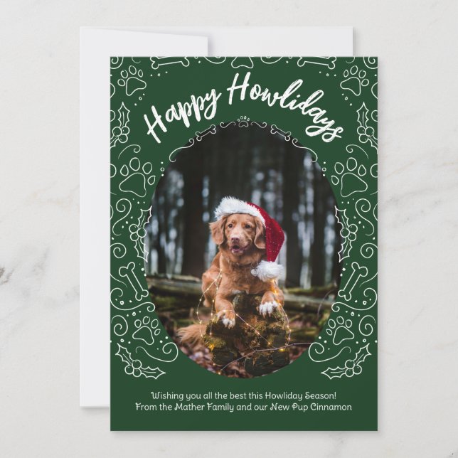 Happy Howlidays Dog Pet Christmas Card Dark Green (Front)