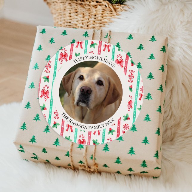 Happy Howlidays Dog Photo Christmas Classic Round Sticker (Happy Howlidays Dog Photo Christmas Classic Round Sticker)