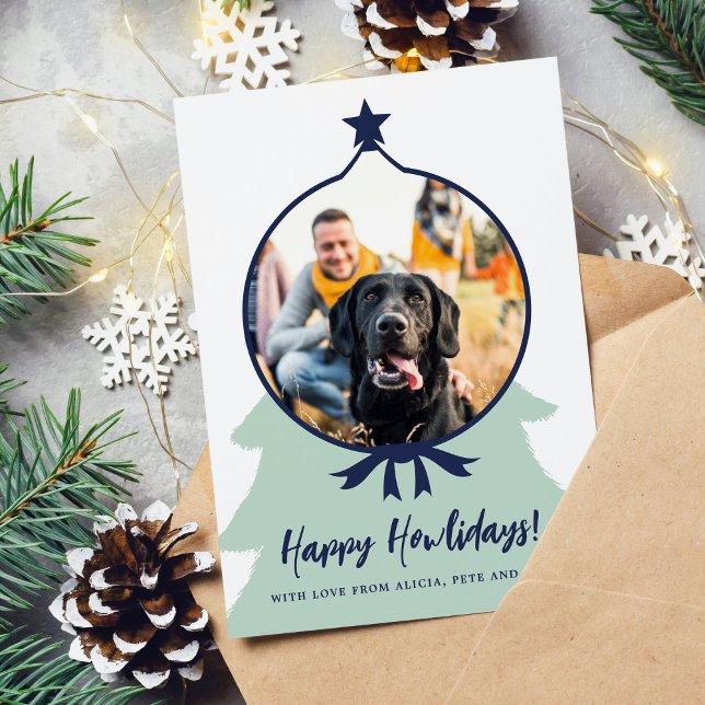 Happy Howlidays dog photo navy blue Christmas Holiday Card (Creator Uploaded)