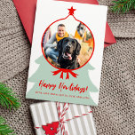 Happy Howlidays dog photo red Christmas Holiday Card<br><div class="desc">Happy Howlidays brushed script pet photo funny joyful holiday card with a Christmas ornament shape. Easy to personalise with photo and text!</div>