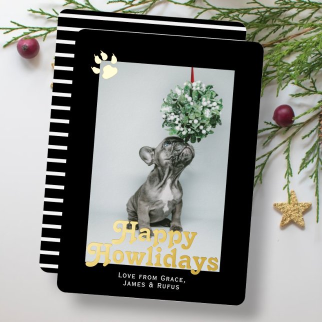 Happy Howlidays Dog Themed Photo Personalised Foil Holiday Card (Happy Howlidays Christmas card with real foil detail - holiday cards from Ricaso )