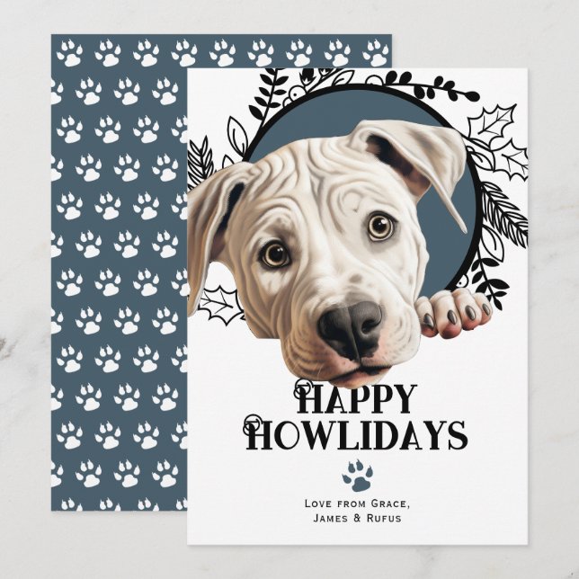 Happy Howlidays Dogo Argentino Dog Christmas Holiday Card (Front/Back)