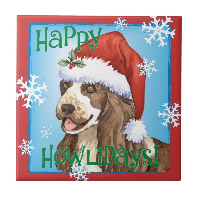 Happy Howlidays English Cocker Spaniel Ceramic Tile (Front)