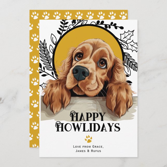 Happy Howlidays English Cocker Spaniel Holiday Card (Front/Back)