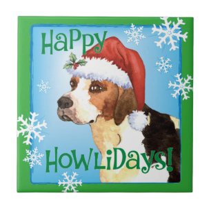 Happy Howlidays English Foxhound Ceramic Tile