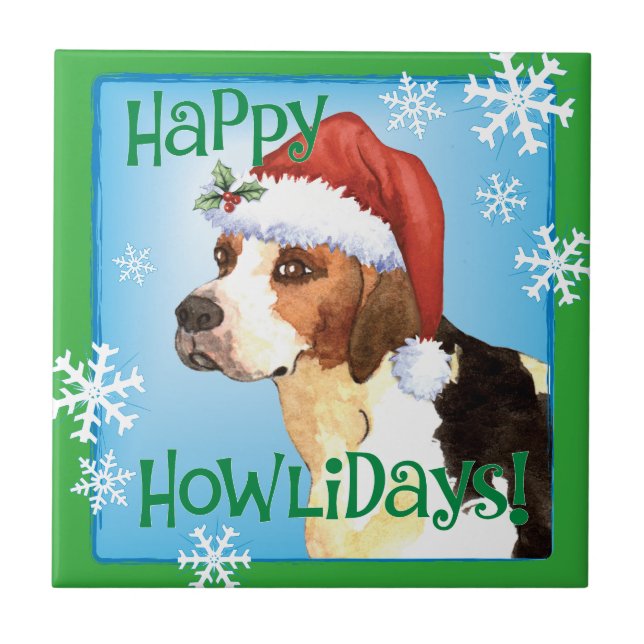 Happy Howlidays English Foxhound Ceramic Tile (Front)