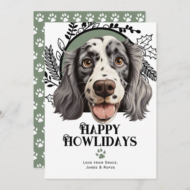 Happy Howlidays English Setter Dog Christmas Holiday Card (Front/Back)