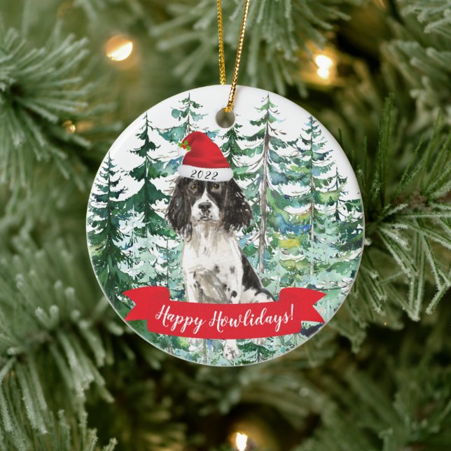 Happy Howlidays English Springer Spaniel  Ceramic Ornament (Tree)