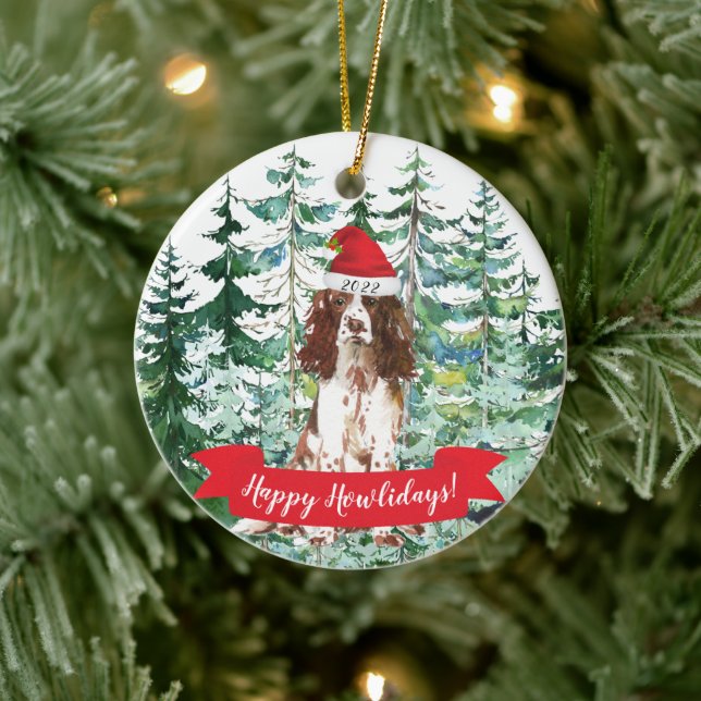 Happy Howlidays English Springer Spaniel  Ceramic Ornament (Tree)