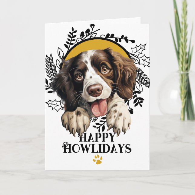 Happy Howlidays English Springer Spaniel Christmas Holiday Card (Front)