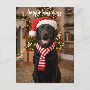 Happy Howlidays Festive Black Lab Christmas Postcard