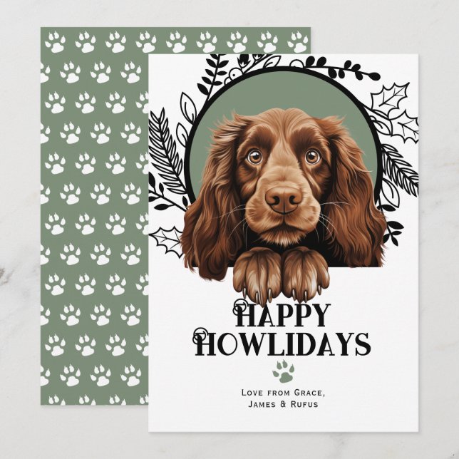 Happy Howlidays Field Spaniel Dog Christmas Holiday Card (Front/Back)
