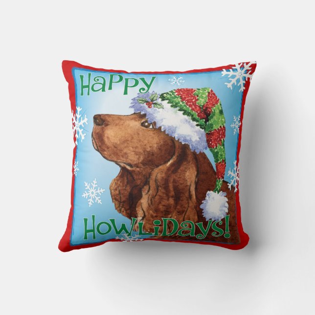Happy Howlidays Field Spaniel Throw Pillow (Back)