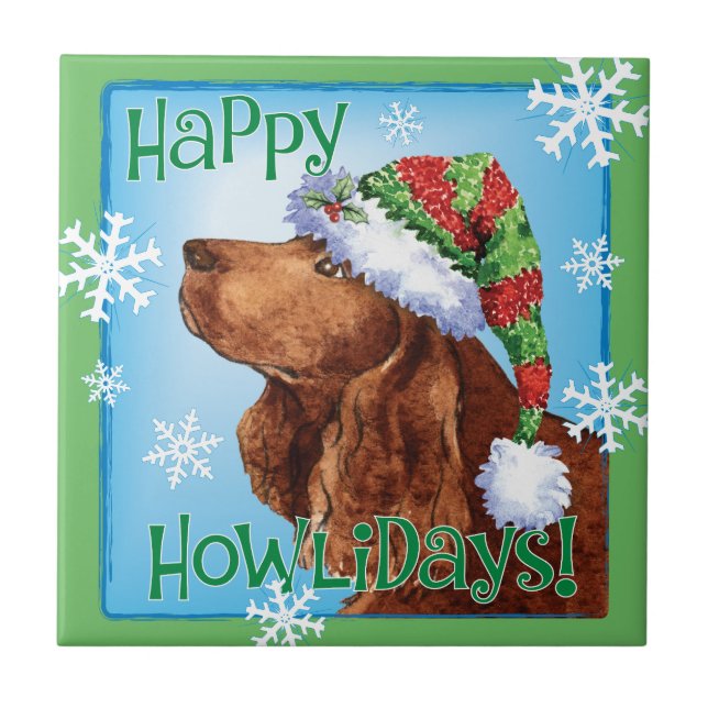 Happy Howlidays Field Spaniel Tile (Front)