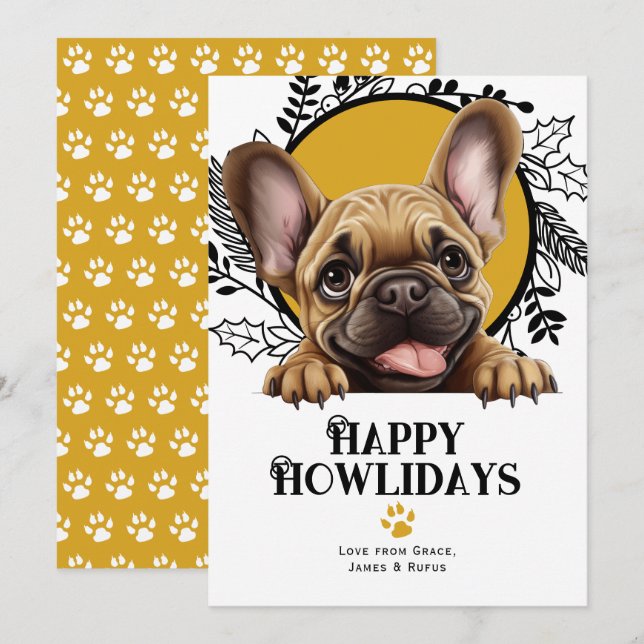 Happy Howlidays French Bulldog Dog Christmas Holiday Card (Front/Back)
