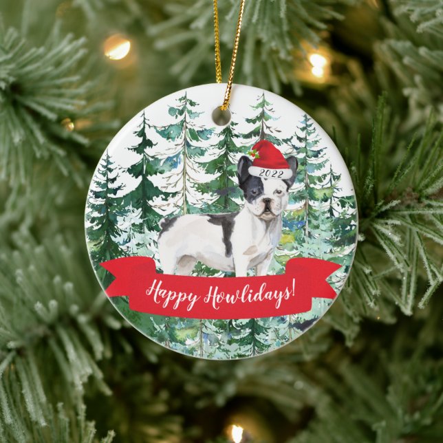 Happy Howlidays French bulldog Dog Christmas Ornam Ceramic Ornament (Tree)