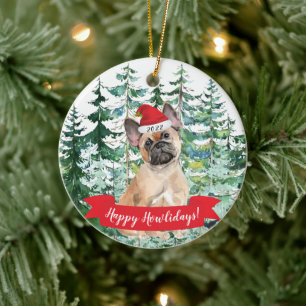 Happy Howlidays French Bulldog Dog Christmas Ornam Ceramic Ornament