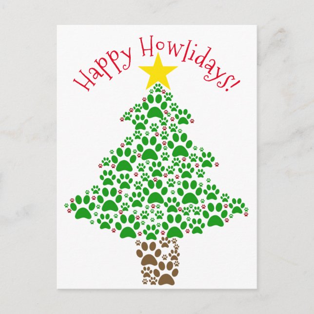 Happy Howlidays Fun Dog Lover Paw Print Photo Holiday Postcard (Front)