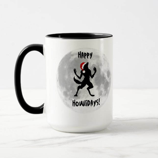 Happy Howlidays Funny Werewolf Coffee Mug (Left)