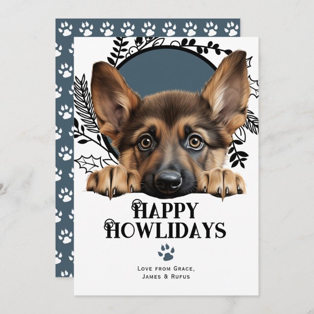Happy Howlidays German Shepherd Dog Christmas Holiday Card (Front/Back)